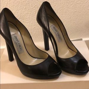 Jimmy Cho “Proud” open toe black pumps